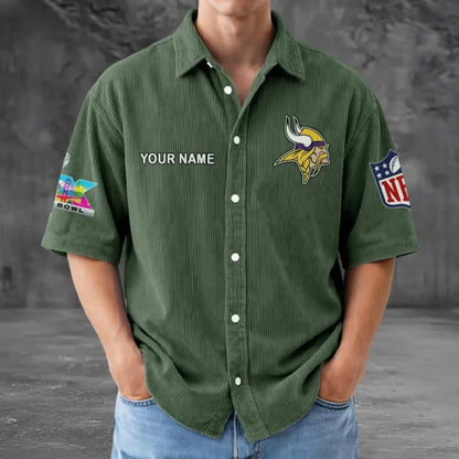 [HOT DEAL] NEW CUSTOMIZED NFL05 MVK MINNESOTA VIKINGS SEERSUCKER BUTTON SHIRT