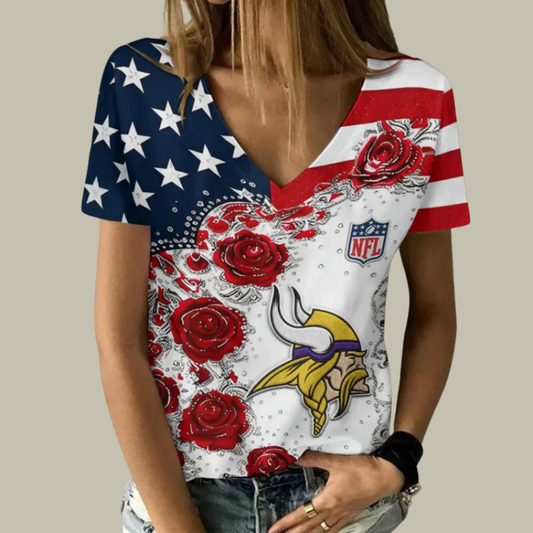 [SPECIAL OFFER] NEW CUSTOMIZED NFL05 MVK MINNESOTA VIKINGS V-NECK FEMALE SHIRT