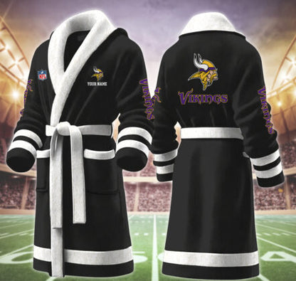 [SPECIAL OFFER] NEW CUSTOMIZED NFL05 MVK MINNESOTA VIKINGS MULTICOLOR FLEECE BATHROBE