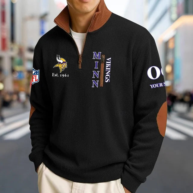 [SPECIAL OFFER] NEW CUSTOMIZED NFL05 MVK MINNESOTA VIKINGS MULTICOLOR STRIPED QUATER ZIP SWEATSHIRT