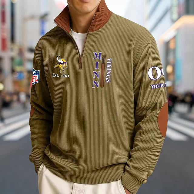 [SPECIAL OFFER] NEW CUSTOMIZED NFL05 MVK MINNESOTA VIKINGS MULTICOLOR STRIPED QUATER ZIP SWEATSHIRT