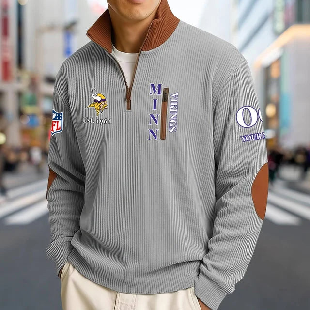 [SPECIAL OFFER] NEW CUSTOMIZED NFL05 MVK MINNESOTA VIKINGS MULTICOLOR STRIPED QUATER ZIP SWEATSHIRT