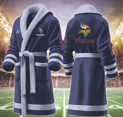 [SPECIAL OFFER] NEW CUSTOMIZED NFL05 MVK MINNESOTA VIKINGS MULTICOLOR FLEECE BATHROBE