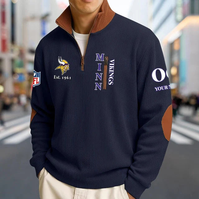 [SPECIAL OFFER] NEW CUSTOMIZED NFL05 MVK MINNESOTA VIKINGS MULTICOLOR STRIPED QUATER ZIP SWEATSHIRT