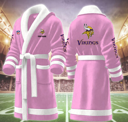 [SPECIAL OFFER] NEW CUSTOMIZED NFL05 MVK MINNESOTA VIKINGS MULTICOLOR FLEECE BATHROBE