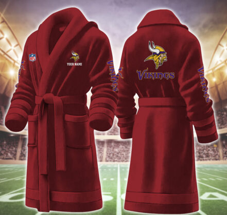 [SPECIAL OFFER] NEW CUSTOMIZED NFL05 MVK MINNESOTA VIKINGS MULTICOLOR FLEECE BATHROBE