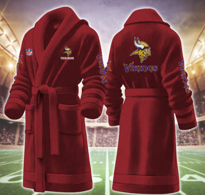 [SPECIAL OFFER] NEW CUSTOMIZED NFL05 MVK MINNESOTA VIKINGS MULTICOLOR FLEECE BATHROBE