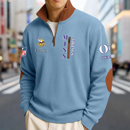[SPECIAL OFFER] NEW CUSTOMIZED NFL05 MVK MINNESOTA VIKINGS MULTICOLOR STRIPED QUATER ZIP SWEATSHIRT