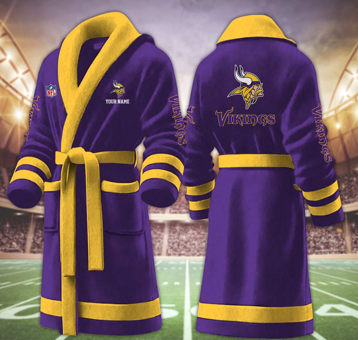 [SPECIAL OFFER] NEW CUSTOMIZED NFL05 MVK MINNESOTA VIKINGS MULTICOLOR FLEECE BATHROBE
