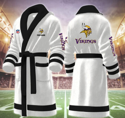 [SPECIAL OFFER] NEW CUSTOMIZED NFL05 MVK MINNESOTA VIKINGS MULTICOLOR FLEECE BATHROBE