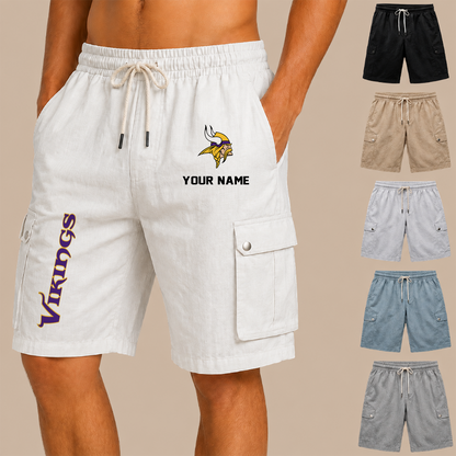 [SPECIAL OFFER] NEW CUSTOMIZED NFL05 MVK MINNESOTA VIKINGS MEN'S DRAWSTRING CARGO SHORTS
