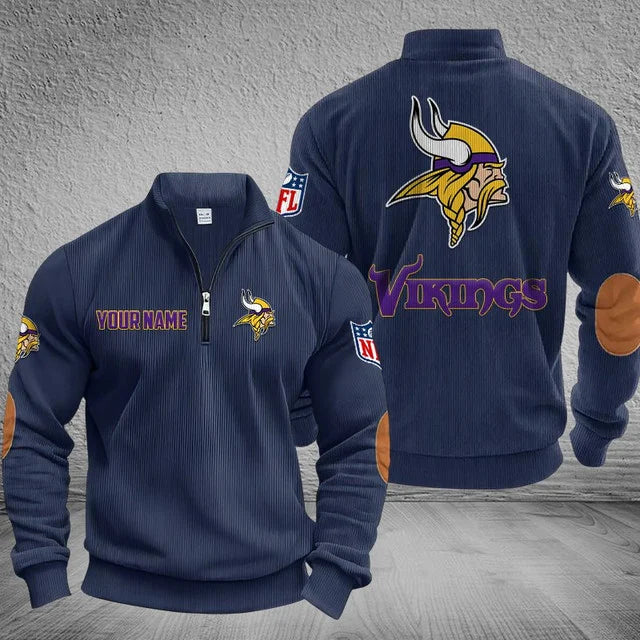 [SPECIAL OFFER] NEW CUSTOMIZED NFL05 MVK MINNESOTA VIKINGS MULTICOLOR STRIPED QUATER ZIP SWEATSHIRT
