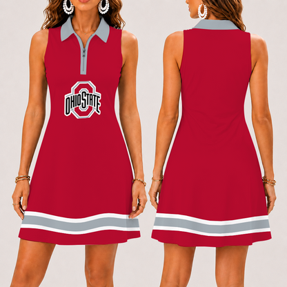 [FAN FAVORITE] NEW CUSTOMIZED NCAA FBS05 OSB OHIO STATE BUCKEYES WOMEN'S ZIP SLEEVELESS POLO DRESS