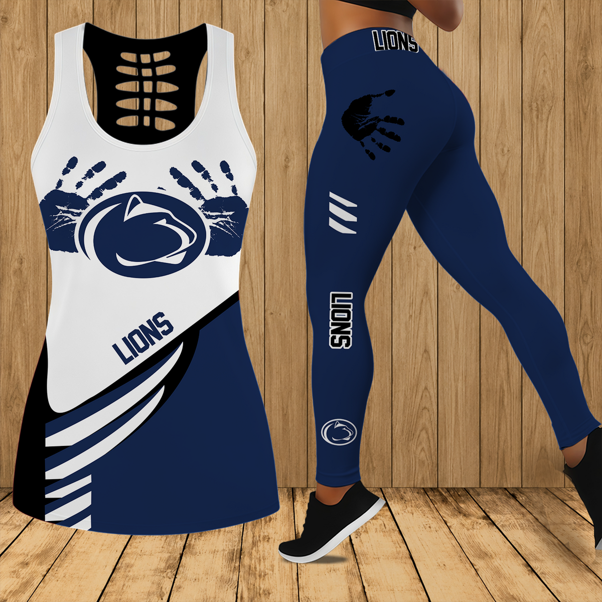 [FAN FAVORITE] NEW CUSTOMIZED NCAA CFH05 PNL PENN STATE NITTANY LIONS HOLLOW TANK TOP & LEGGINGS SET