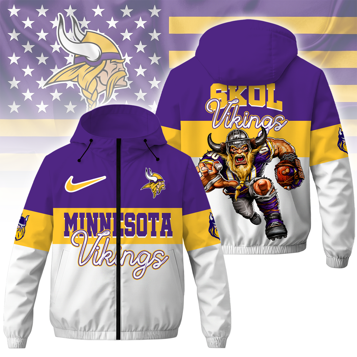 [SPECIAL OFFER] NEW CUSTOMIZED NFL05 MVK MINNESOTA VIKINGS WINDBREAKER JACKET