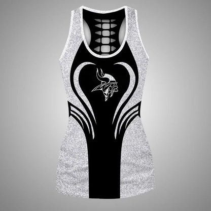 [SPECIAL OFFER] NEW CUSTOMIZED NFL05 MVK MINNESOTA VIKINGS HOLLOW TANK TOP & LEGGINGS SET