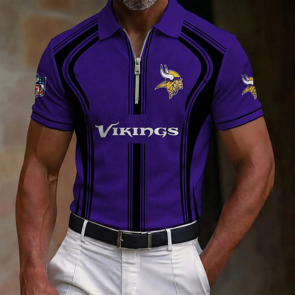 [SPECIAL OFFER] NEW CUSTOMIZED NFL05 MVK MINNESOTA VIKINGS ZIP POLO SHIRT