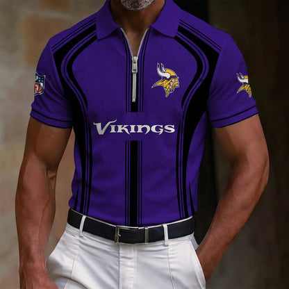 [SPECIAL OFFER] NEW CUSTOMIZED NFL05 MVK MINNESOTA VIKINGS ZIP POLO SHIRT