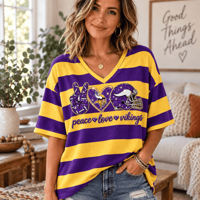 [SPECIAL OFFER] NEW CUSTOMIZED NFL05 MVK MINNESOTA VIKINGS WOMEN'S HEART V-NECK LONG SLEEVE SHIRT
