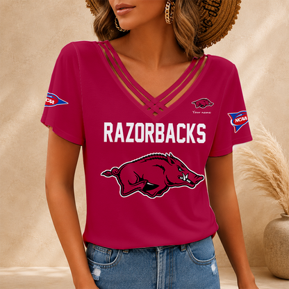 [FAN FAVORITE] NEW CUSTOMIZED NCAA MAM06 AKR ARKANSAS RAZORBACKS V-NECK SHIRT
