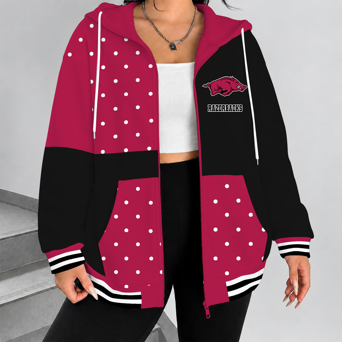[FAN FAVORITE] NEW CUSTOMIZED NCAA MAM06 AKR ARKANSAS RAZORBACKS STRAPPY ZIP HOODIE
