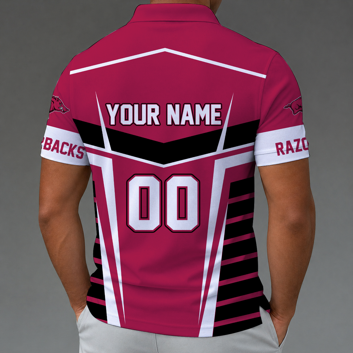 [FAN FAVORITE] NEW CUSTOMIZED NCAA MAM06 AKR ARKANSAS RAZORBACKS STRAPPY POLO SHIRT