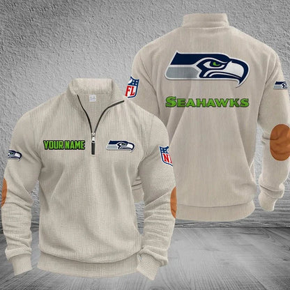 [SPECIAL OFFER] NEW CUSTOMIZED NFL06 SSH SEATTLE SEAHAWKS MULTICOLOR STRIPED QUATER ZIP SWEATSHIRT
