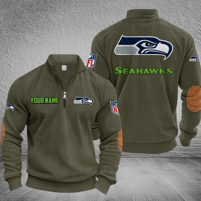[SPECIAL OFFER] NEW CUSTOMIZED NFL06 SSH SEATTLE SEAHAWKS MULTICOLOR STRIPED QUATER ZIP SWEATSHIRT
