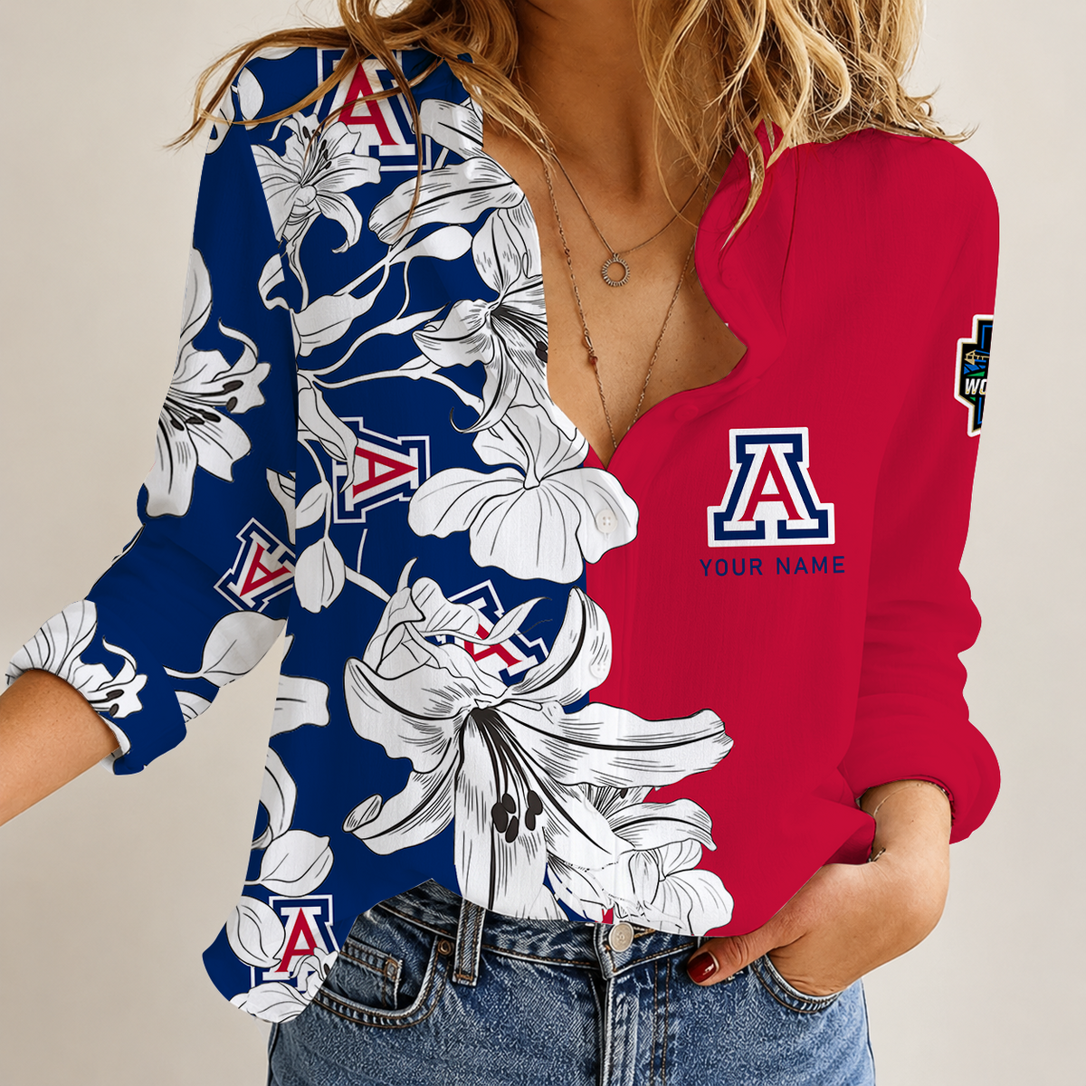 [FAN FAVORITE] NEW CUSTOMIZED NCAA CWS06 ARW ARIZONA WILDCATS WOMEN CASUAL SHIRT