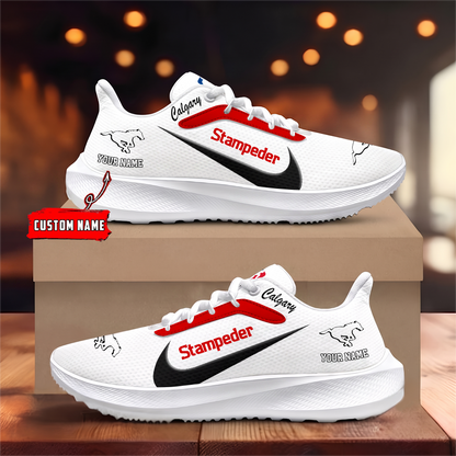 [FAN EXCLUSIVE] NEW CUSTOMIZED CFL06 CGY CALGARY STAMPEDERS STRAPPY ROAD RUNNING SHOES