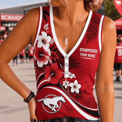 [FAN EXCLUSIVE] NEW CUSTOMIZED CFL06 CGY CALGARY STAMPEDERS WOMEN'S V-NECK TANK TOP