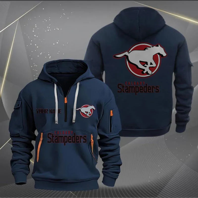 [FAN EXCLUSIVE] NEW CUSTOMIZED CFL06 CGY CALGARY STAMPEDERS MUTICOLOR QUARTER ZIP HOODIE