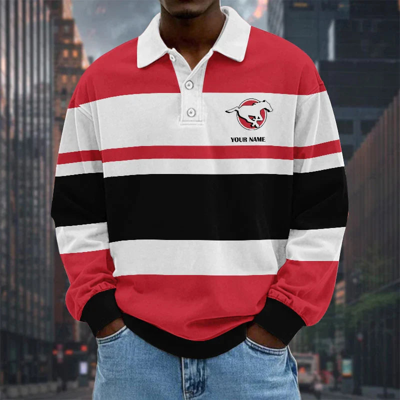 [FAN EXCLUSIVE] NEW CUSTOMIZED CFL06 CGY CALGARY STAMPEDERS LONG SLEEVE POLO