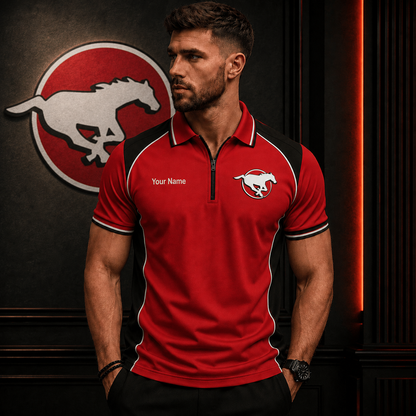 [SPECIAL OFFER] NEW CUSTOMIZED CFL06 CGY CALGARY STAMPEDERS ZIP POLO SHIRT