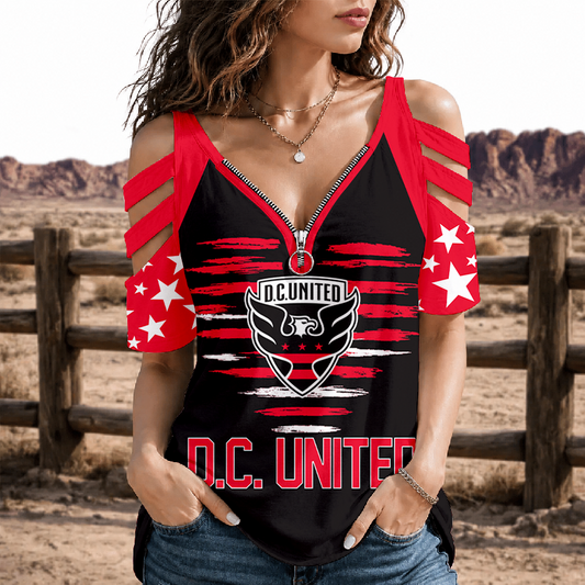 [FAN EXCLUSIVE] NEW CUSTOMIZED MLS06 DCU D.C. UNITED STRAPPY COLD-SHOULDER TOP
