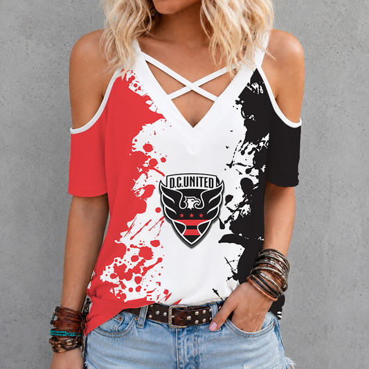 [FAN EXCLUSIVE] NEW CUSTOMIZED MLS06 DCU D.C. UNITED CRISS CROSS V-NECK TOP