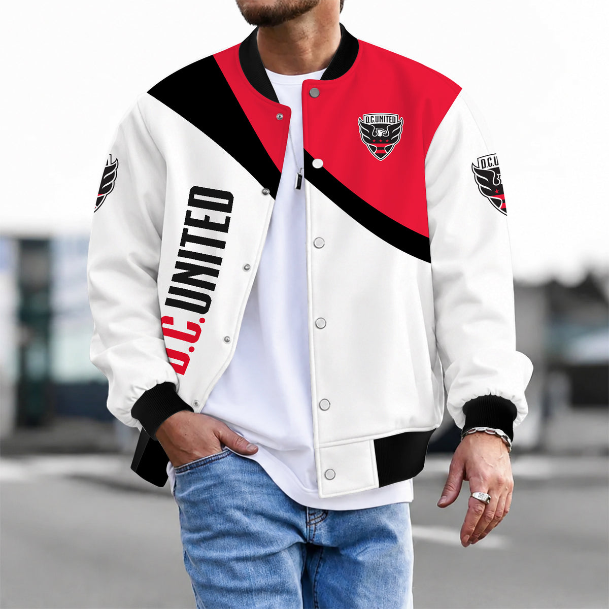 [FAN EXCLUSIVE] NEW CUSTOMIZED MLS06 DCU D.C. UNITED BASEBALL JACKET & SATIN VARSITY JACKET