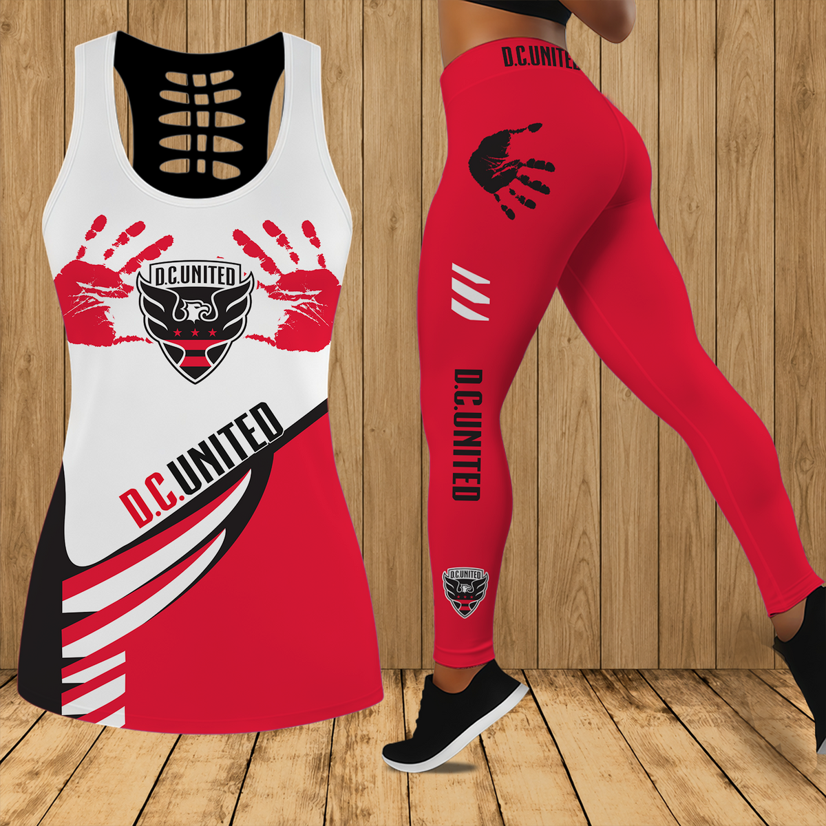 [FAN EXCLUSIVE] NEW CUSTOMIZED MLS06 DCU D.C. UNITED HOLLOW TANK TOP & LEGGINGS SET