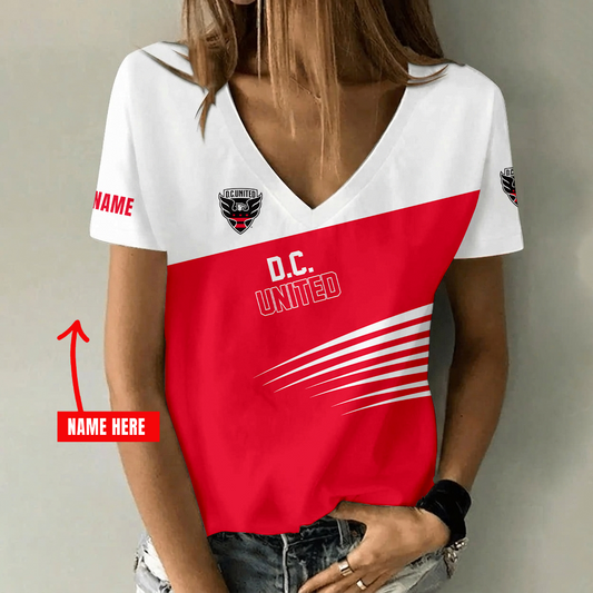 [FAN EXCLUSIVE] NEW CUSTOMIZED MLS06 DCU D.C. UNITED V-NECK FEMALE SHIRT
