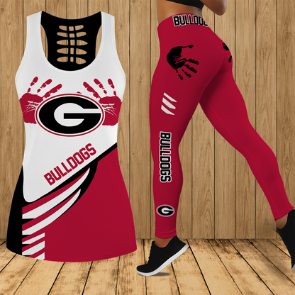 [FAN FAVORITE] NEW CUSTOMIZED NCAA FBS06 GEB GEORGIA BULLDOGS HOLLOW TANK TOP & LEGGINGS SET