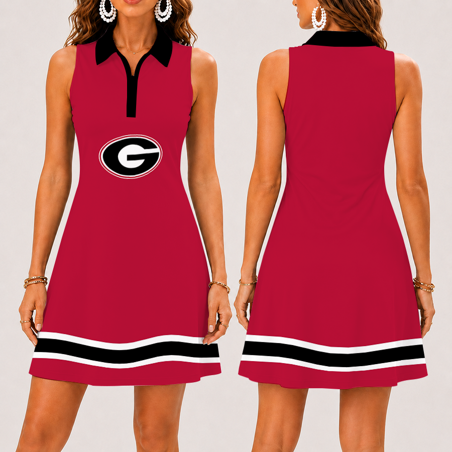 [FAN FAVORITE] NEW CUSTOMIZED NCAA FBS06 GEB GEORGIA BULLDOGS WOMEN'S ZIP SLEEVELESS POLO DRESS