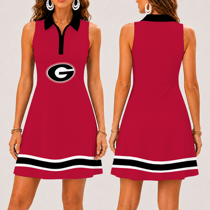 [FAN FAVORITE] NEW CUSTOMIZED NCAA FBS06 GEB GEORGIA BULLDOGS WOMEN'S ZIP SLEEVELESS POLO DRESS