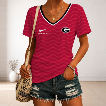 [FAN FAVORITE] NEW CUSTOMIZED NCAA FBS06 GEB GEORGIA BULLDOGS V-NECK FEMALE SHIRT