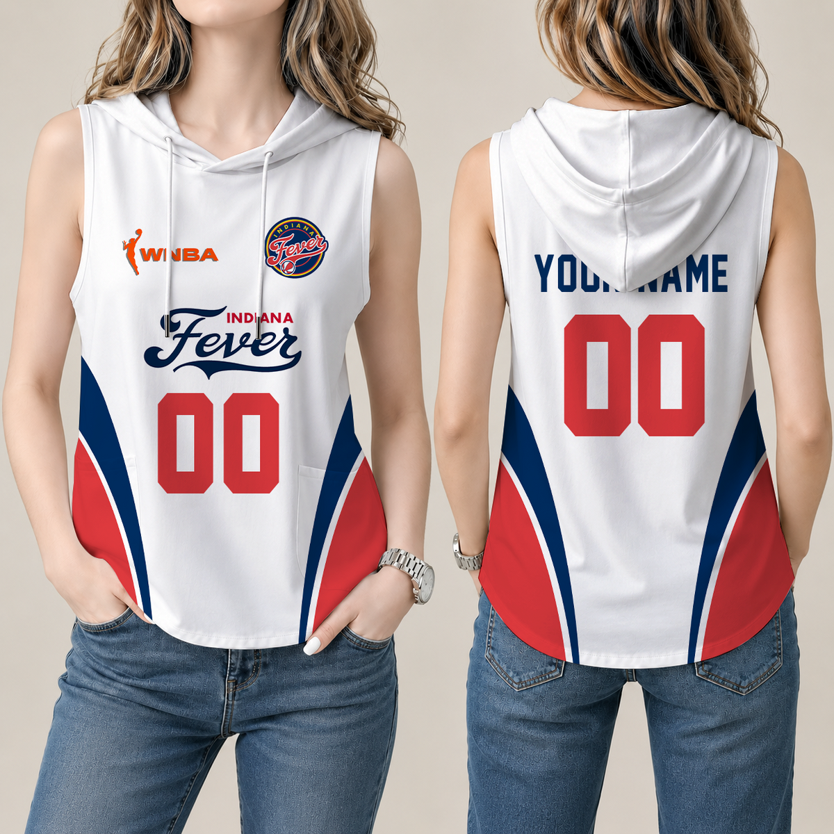 [FAN FAVORITE] NEW CUSTOMIZED WNBA06 IDF INDIANA FEVER WOMEN'S SLEEVELESS HOODED POCKET TANK TOP