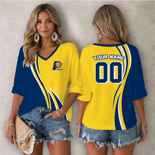 [HOT DEAL] NEW CUSTOMIZED NBA06 IPA INDIANA PACERS WOMEN'S HEART V-NECK LONG SLEEVE SHIRT