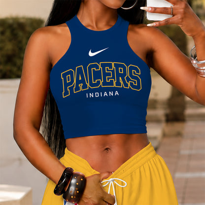 [HOT DEAL] NEW CUSTOMIZED NBA06 IPA INDIANA PACERS'S CROP TOP & LONGPANTS SET