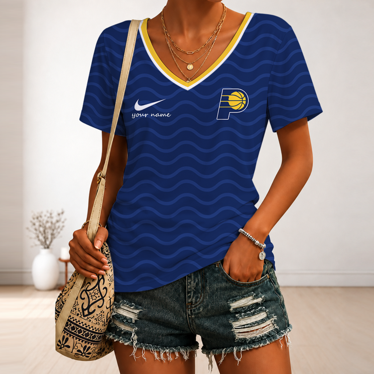[HOT DEAL] NEW CUSTOMIZED NBA06 IPA INDIANA PACERS V-NECK FEMALE SHIRT