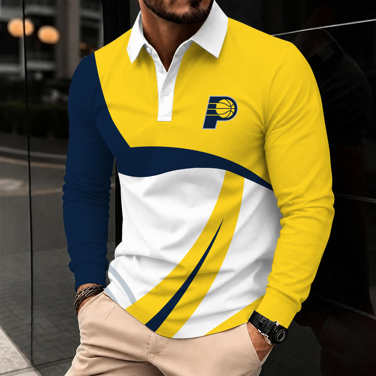 [HOT DEAL] NEW CUSTOMIZED NBA06 IPA INDIANA PACERS MEN LONG SLEEVE POLO