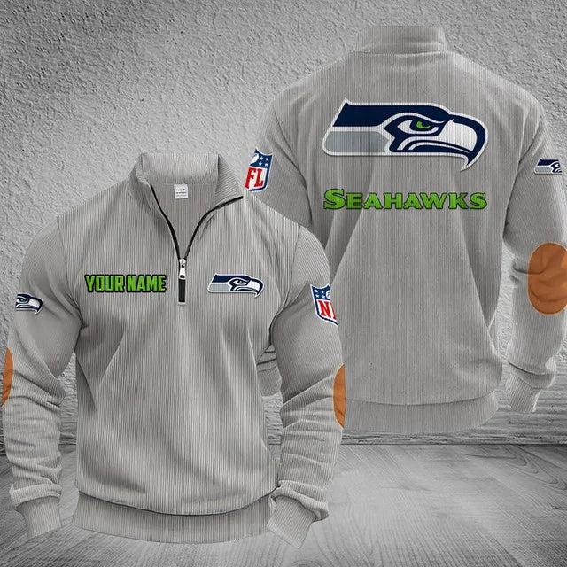 [SPECIAL OFFER] NEW CUSTOMIZED NFL06 SSH SEATTLE SEAHAWKS MULTICOLOR STRIPED QUATER ZIP SWEATSHIRT