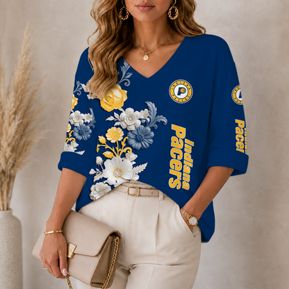 LIMITED EDITION - NEW CUSTOMIZED NBA06 IPA INDIANA PACERS WOMEN'S V-NECK LONG SLEEVE SHIRT